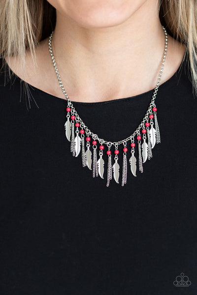 Feathered Ferocity - Red Paparazzi Necklace (PZ-556)
