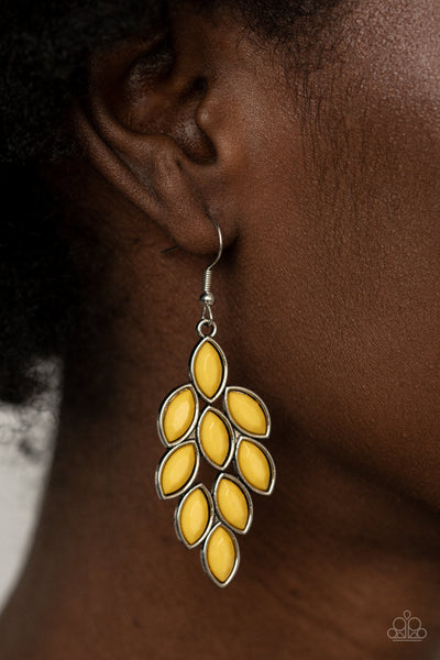 Flamboyant Foliage - Yellow Paparazzi Earrings (PZ-085)