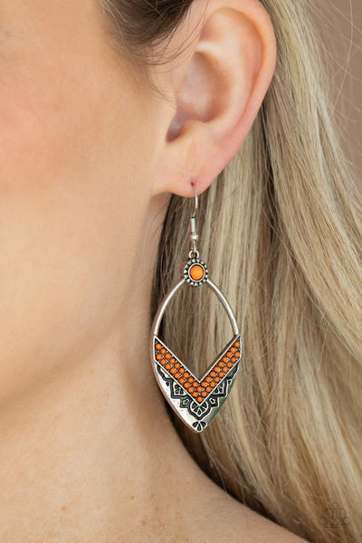 Indigenous Intentions - Orange Paparazzi Earrings (#4342)