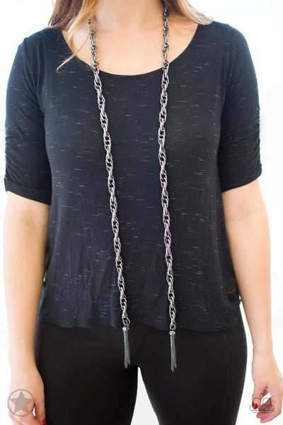 Paparazzi Blockbuster Necklace - SCARFed for Attention - Gunmetal (BB039)