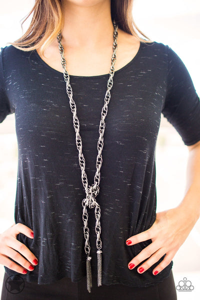 Paparazzi Blockbuster Necklace - SCARFed for Attention - Gunmetal (BB039)