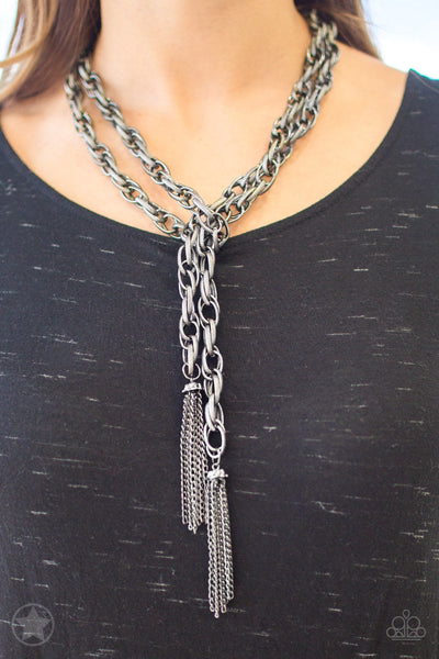 Paparazzi Blockbuster Necklace - SCARFed for Attention - Gunmetal (BB039)