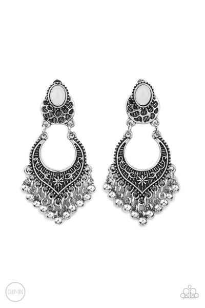 Summery Gardens - White Paparazzi Earrings (PZ-019)