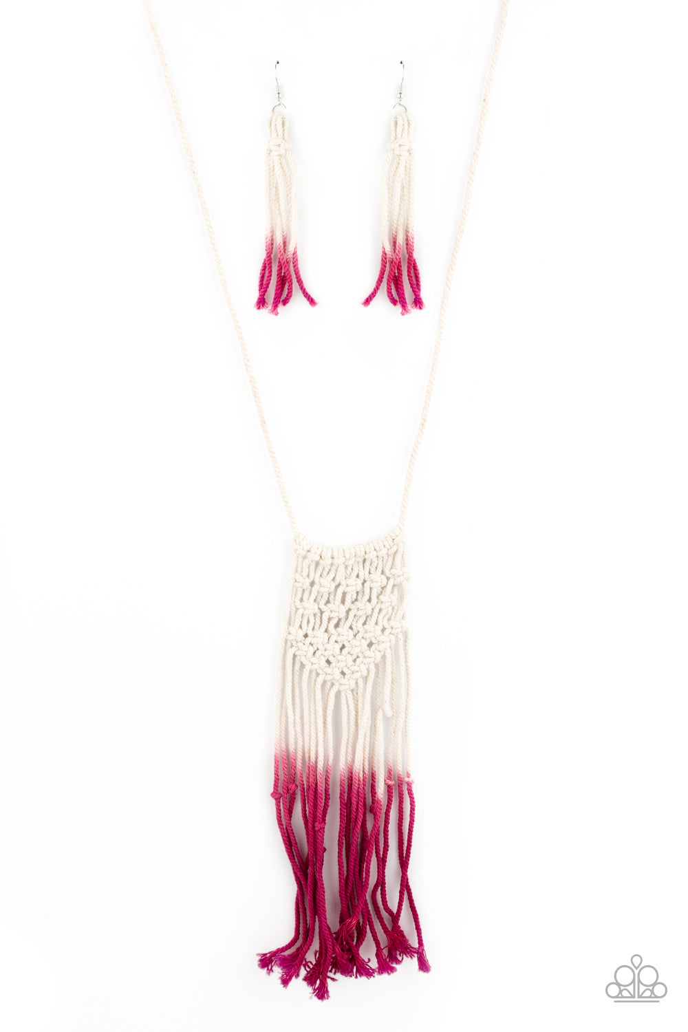 Surfin The Net - Pink Macramé Paparazzi Necklace (#2444)