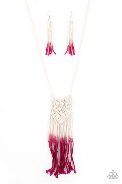 Surfin The Net - Pink Macramé Paparazzi Necklace (#2444)