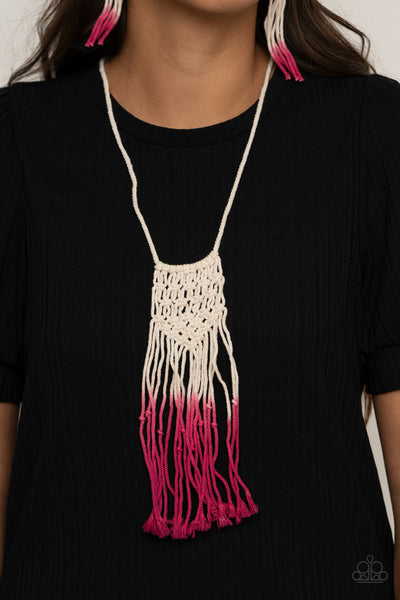 Surfin The Net - Pink Macramé Paparazzi Necklace (#2444)