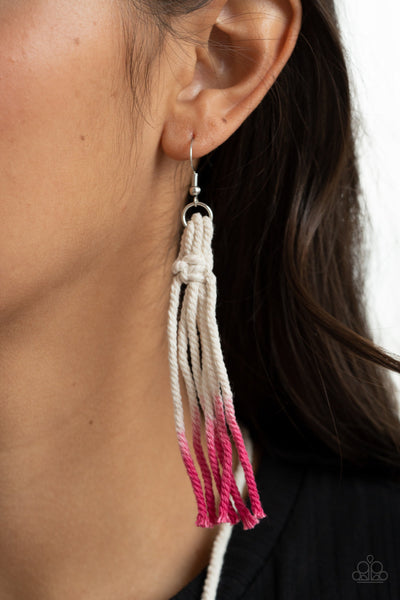 Surfin The Net - Pink Macramé Paparazzi Necklace (#2444)
