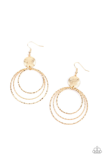 Universal Rehearsal - Gold Paparazzi Earrings