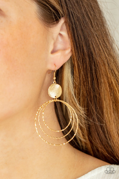 Universal Rehearsal - Gold Paparazzi Earrings