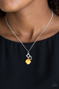 Stylishly Square - Yellow-Paparazzi Necklace (PZ-1015)