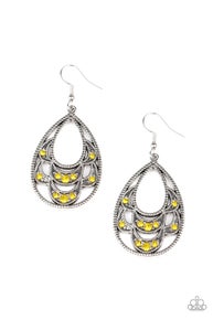 Malibu Macrame - Yellow-Paparazzi Earrings (#1219)