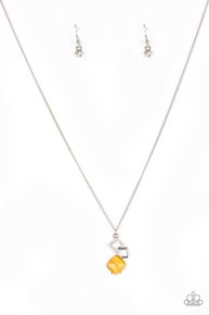 Stylishly Square - Yellow-Paparazzi Necklace (PZ-1015)
